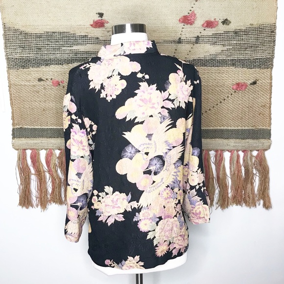 Citron Silk Crane Button Down Shirt - Picture 2 of 6